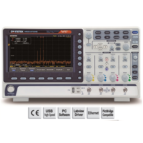 Oscilloscopio digitale. analizzatore di spettro GW-Instek MDO-2104EX  100MHz . 25MHz  AWG. 4 CH. PS. DMM